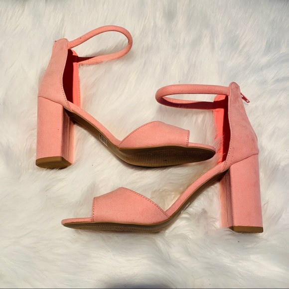 Shoes - Qupid Faux Suede Pink Block Heel Sandals